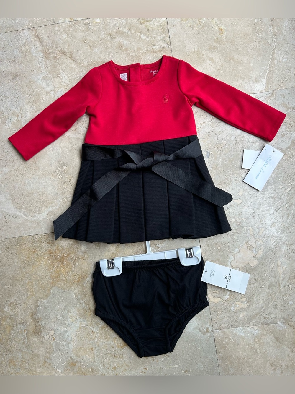 Polo Ralph Lauren Baby Girl Two-Tone Pleated Ponte Dress Set, Size 6 Months